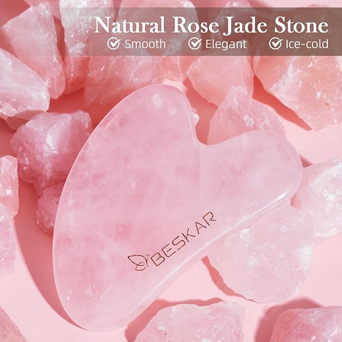 BESKAR Gua Sha Facial Tools, Natural Jade Stone Guasha Massager for Jawline Sculpting, Tighten Face Skin and Reduce Wrinkles, Face Eyes Body Neck Massage Tool, Skin Care Gift