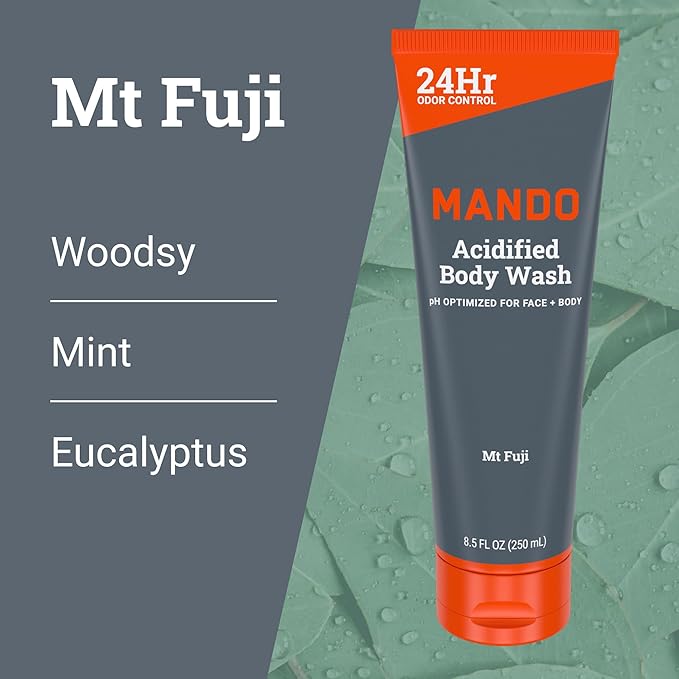 Mando Acidified Body Wash - 24 Hour Odor Control - Removes Odor Better than Soap - Formulated without SLS or Phthalates - Skin Safe - 8.5 Ounce (Pack of 2) - Pro Sport and Mt Fuji