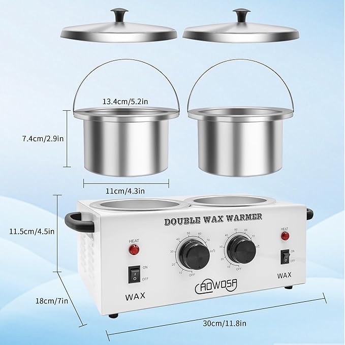 Double Professional Electric Wax Warmer with Dual Pots for Hair Removal, Paraffin Facial, Skin, and Body Spa - Adjustable Temperature, Includes 100 Wax Sticks
