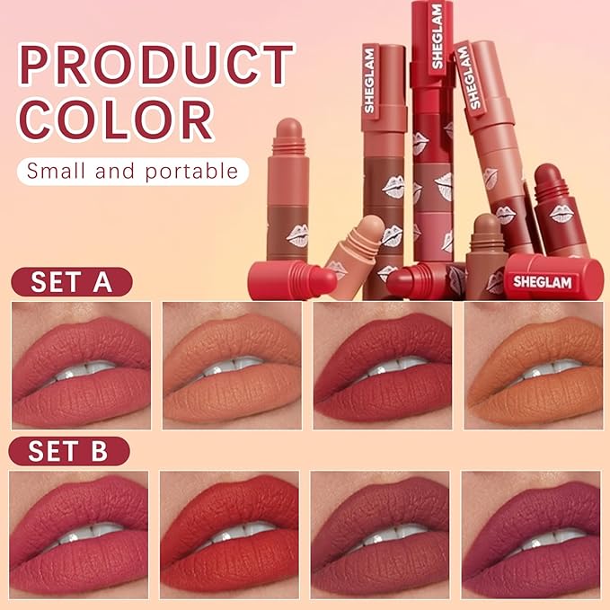 Queen Diary 4PCS Velvet Matte lipstick for women，Peach, Pure White Water, Brick Red, and Naked Orange lip stain，Waterproof lipstick long lasting Makeup Gift Sets（Set A）