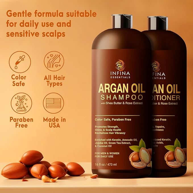 Argan Oil Shampoo and Conditioner Set for Men and Women - Hydrating and Nourishing Sulfate Free Shampoo Conditioner Set for All Hair Types - Hydrating and Nourishing Daily Hair Care - 16 fl oz Each