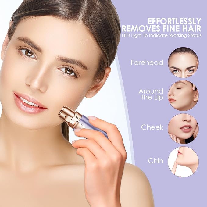 VG VOGCREST Eyebrow & Facial Trimmer: 2-in-1 Rechargeable Facial Hair Removal & Eyebrow Shaver - Painless Razor with Built-in LED Light (Solar Purple)