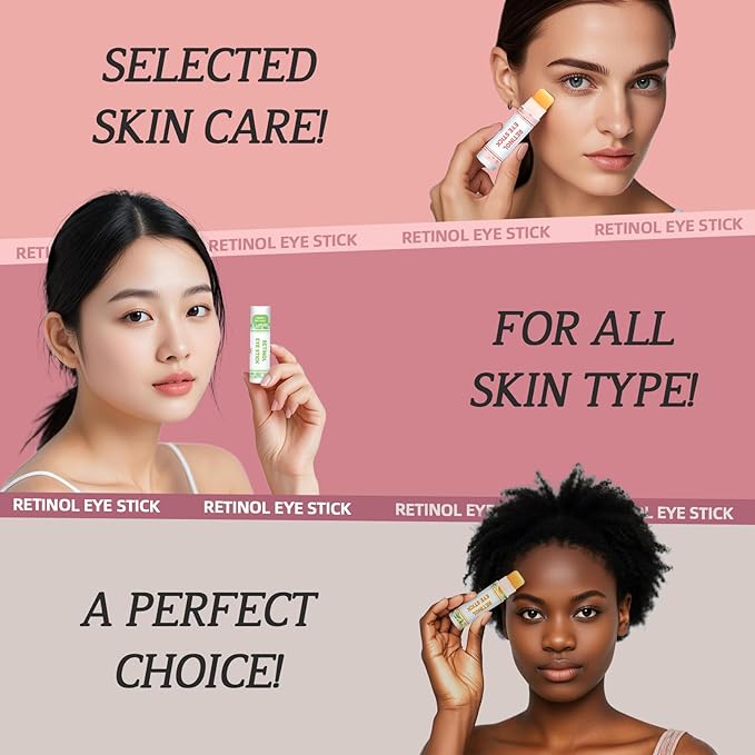 Retinol Eye Balm Stick with Retinol & Ceramide Complex - Facial Moisturizer for Dark Circles & Wrinkles - Under Eye Brightener Stick, Anti Wrinkle Hydrating Face Skincare(0.13oz *60pcs)