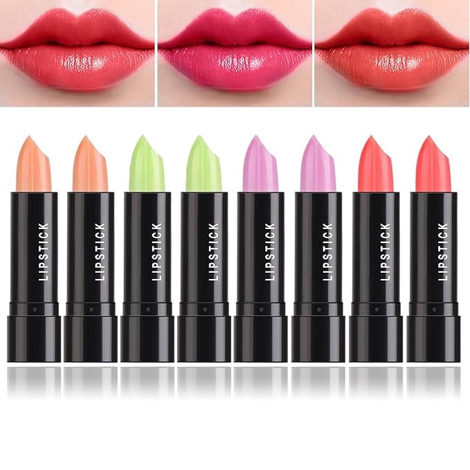 8 Pcs Color Changing Change Lipstick,Magic Lipstick Jelly Lip Balm,Moisturizer Tinted Lip Tint Stain Long Lasting Waterproof Temperature Color Change Lip Gloss