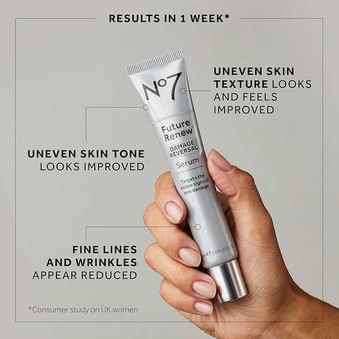 No7 Future Renew Damage Reversal Face Serum - Anti-Aging Serum for Glowing Skin - Hyaluronic Acid + Niacinamide for Sun Damage Reversal - Dermatologist-Approved, Sensitive Skin Suitable (0.33 Fl Oz)