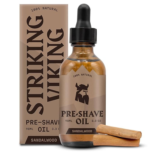 Striking Viking Pre Shave Oil - 3.3 fl oz, Sandalwood - Shaving Oil for Men for Safety Razor Prep & Smooth Protective Formula