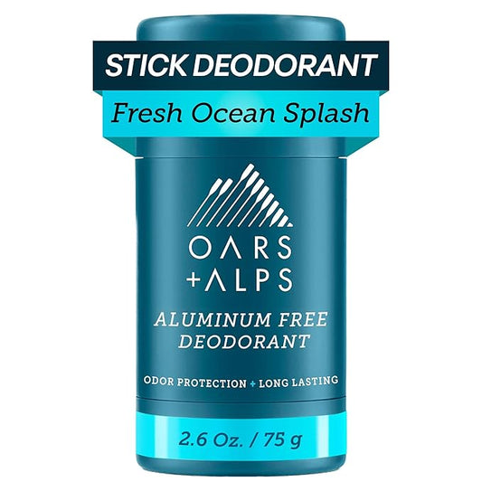 Oars + Alps Deodorant for Men & Women, Aluminum Free Deodorant for Men, Dermatologist Tested, Clean Ingredients, Non Toxic, Vegan, Long Lasting, Odor Protection, Fresh Ocean Splash, 1pk, 2.6oz