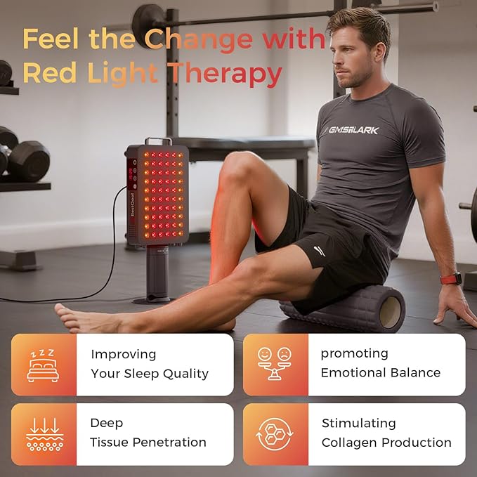 BestQool Red Light Therapy, 6 Wavelengths Infrared Light Therapy with Stand, Elite Grade 60 LED Dual Chip Red Light Therapy for Face, Body, Pain Relief, Recovery, Improve Sleep, 140W
