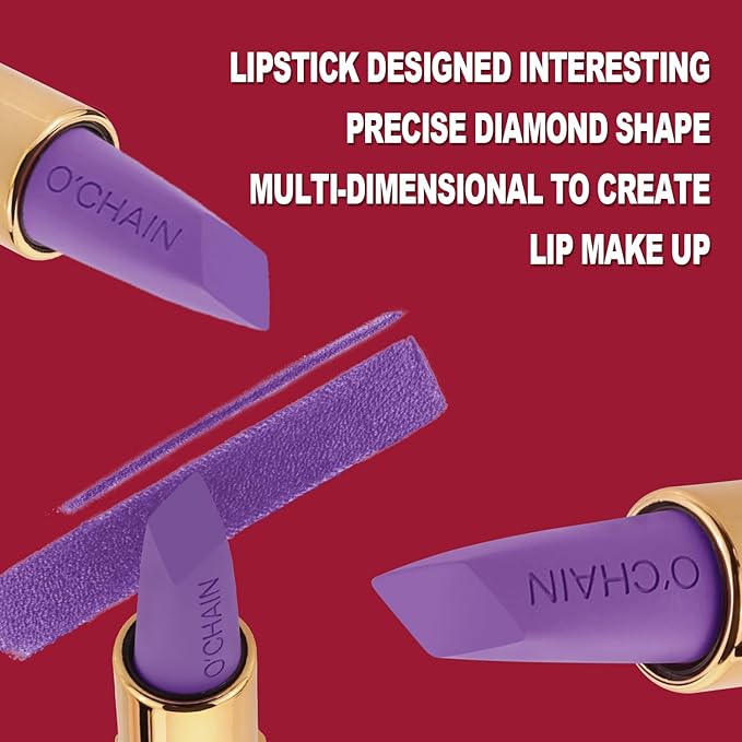 O'CHAIN Purple Matte Lipstick, Long Lasting Full Coverage Non-Transfer Lipstick for Women Infused with Jojoba Oil and Vitamin E, Cruelty-Free & Vegan (13 EMOTION) 0.12 Oz