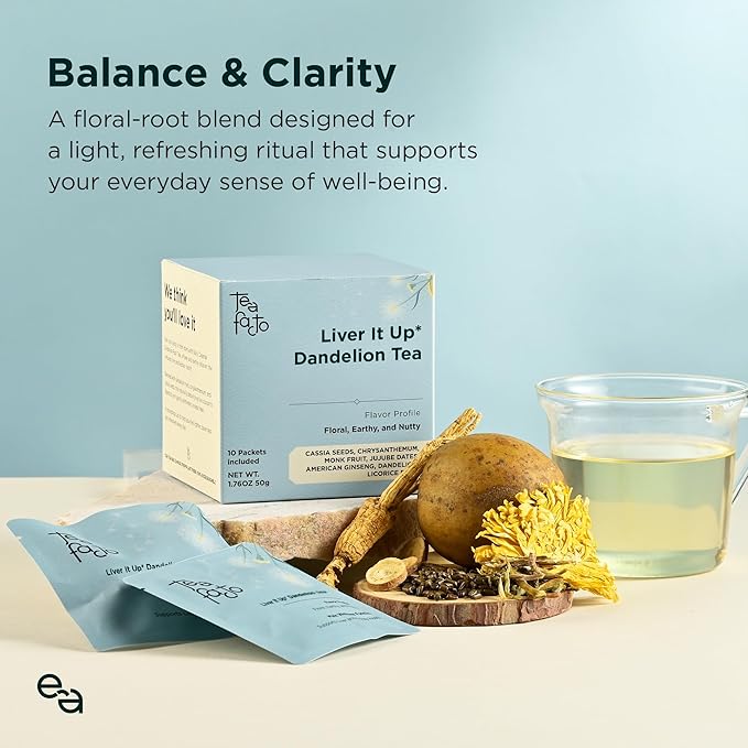 Tea Facto Liver It Up* Dandelion Tea Bags with Cassia Seeds, Ginseng, Licorice Roots, Red Date - Natural Ingredients, Zero Added Sugar, Zero Caffeine - 10 Count