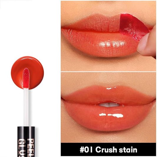 Liquid Lipstick with Clear Lip oil, Dual-Ended Peel-Off Lip Gloss, Long-Lasting Water-proof Lip Gloss (Orange Red)