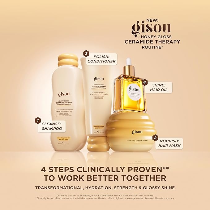 Gisou Honey Gloss Ceramide Therapy Hydrating Conditioner – Smooths, Detangles & Adds Shine with Mirsalehi Honey & Ceramides, 6.8 Fl Oz