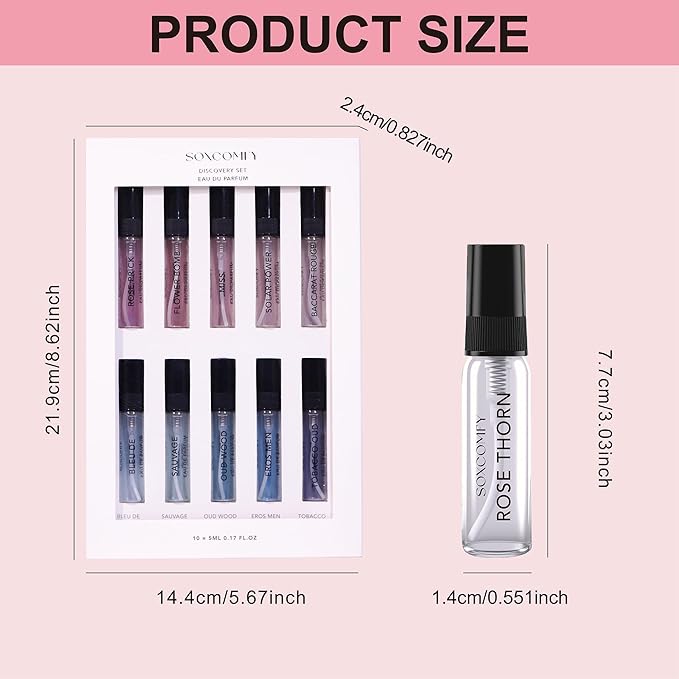 10 Scents Samples Mixed Men and Women Perfume Eau de Parfum Signature Long-Lasting Fragrance Date Night & Special Occasion Total 3.4 Fl Oz - 100ml