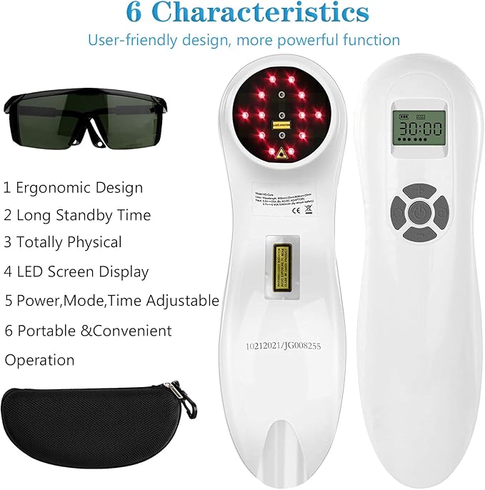 Powerful Cold Red Light Device for Body, Near Infrared Light for Joint Muscle with LED Display- Multi-Speed Regulation with Pulse Function(650nm+808nm)-White