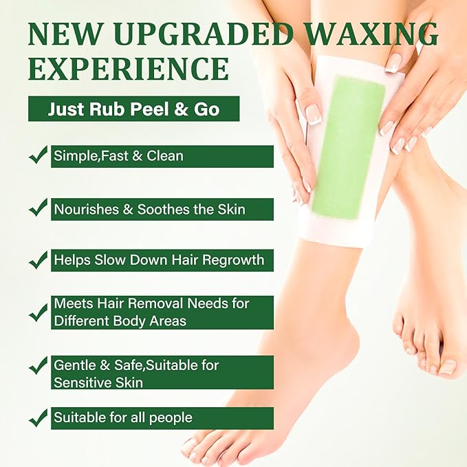 Wax Strips For Hair Removal, Waxing Kit For Women, Wax strips, Hypoallergenic, Facial Hair Removal for Women And Men, Waxing Hair Removeal Kit with 80 PCS + 4 Calming Oil Wipes(Green, Pack of 80)