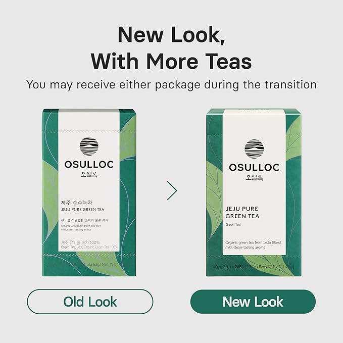 OSULLOC Pure Green Tea (Mild, Clean tasting Aroma), USDA Organic, Premium Blended Tea from Jeju, Tea Bag Series 20 count
