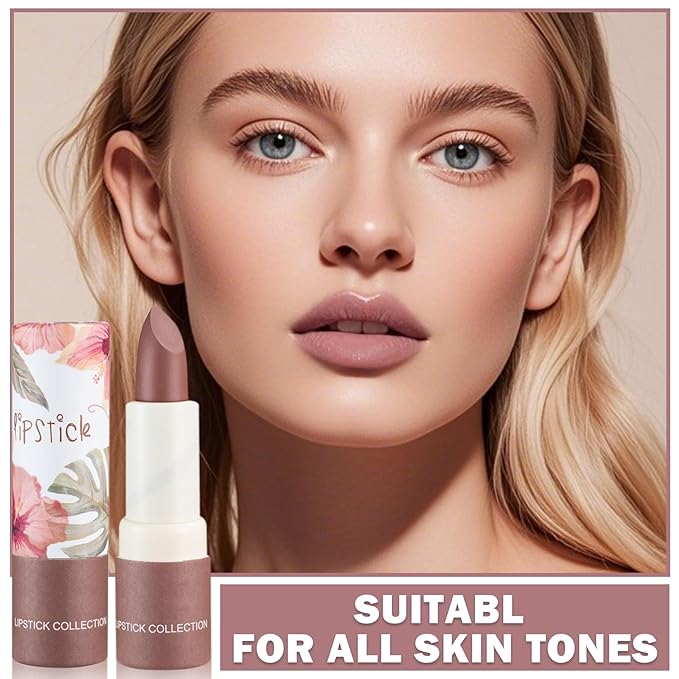 2PCS Matte Nude Lipstick Set Velvet Lip Gloss Nude Lip Stain Paper Tube Lipsticks Non-Stick Cup Waterproof Long Lasting Matte Lipstick for Women Daily Professional Lip Makeup-Amber