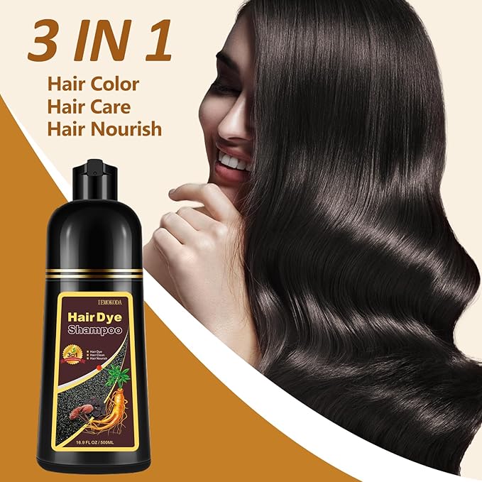 Natural Black Tea Hair Dye Shampoo 3 in 1, Hair Dye Shampoo for Men Women, Instant Black Color Hair Dye for 100% Gray Hair Coverage, Easy to Use, Champu Para Canas for All Hair Types, 16.9 Fl Oz