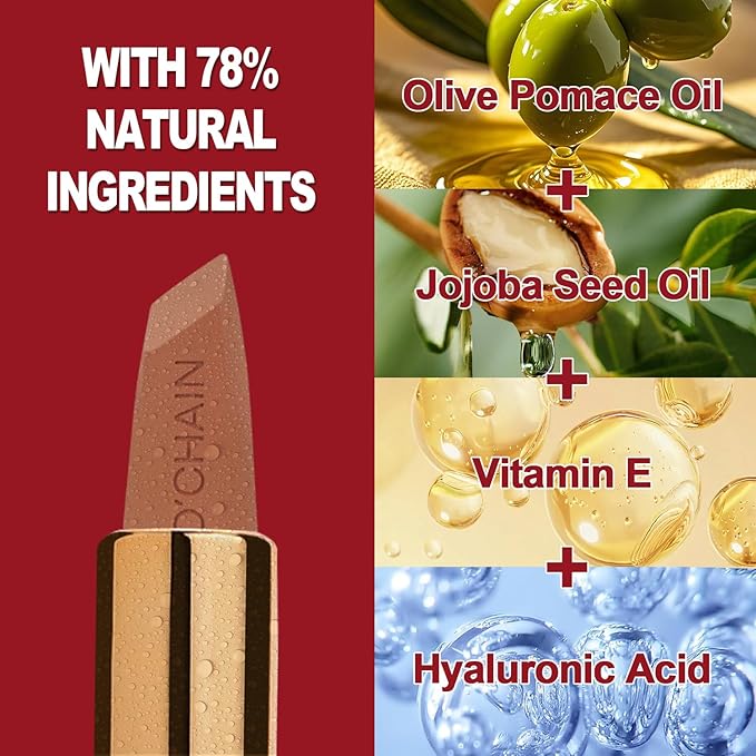 O'CHAIN Nude Matte Lipstick, Long Lasting Full Coverage Non-Transfer Lipstick for Women Infused with Jojoba Oil and Vitamin E, Cruelty-Free & Vegan (03 MINX) 0.12 Oz