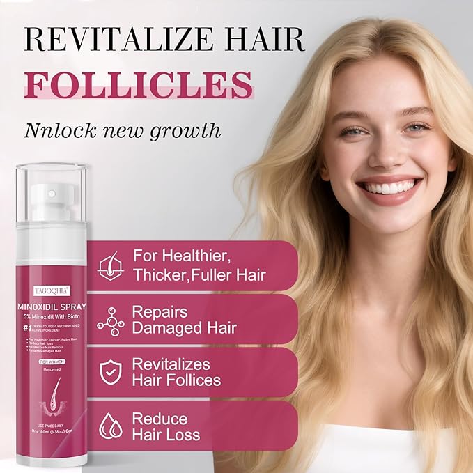 5% Minoxidil for Women Hair Regrowth Spray, hers hair regrowth treatment Infused with Biotin, Extra Strength Treatment to Combat Hair Loss and Thinning, 6 Bottles（100 Ml)