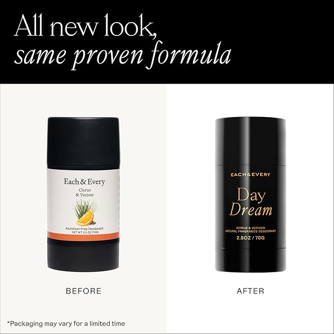 Each & Every Aluminum Free Deodorant for Women & Men - All Natural Deodorant for Sensitive Skin, EWG Verified - Clean, Baking Soda-Free, Plant-Based Fragrance, Citrus & Vetiver, 2.5oz