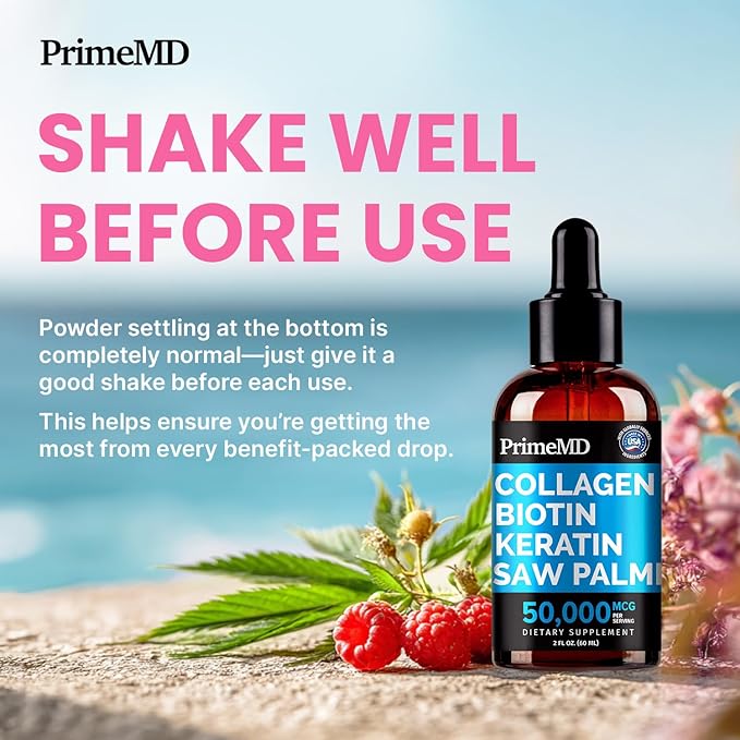 Liquid Collagen Peptides for Women - Serum Complex with Biotin Vitamin, Hydrolyzed Keratin Protein and Saw Palmetto - Comprehensive Formula for Hair, Skin, and Nails Wellness - 2fl oz (Pack of 2)