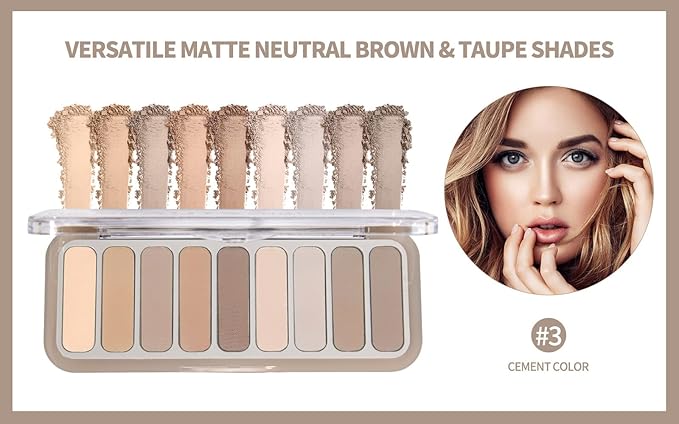 9 Colors Matte Naked Eyeshadow Palette Neutral Nude Smoky Eye Shadow Pallet Gray Taupe Brown High Pigmented Ultra-Blendable Waterproof Long Lasting Makeup Palettes Suitable for Older Women