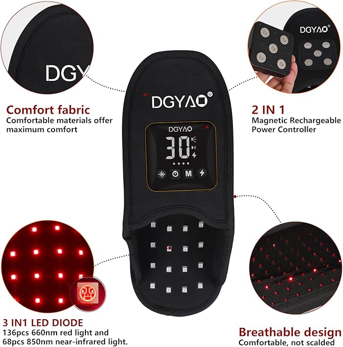 Cordless Rechargeable Red Infrared Light Therapy for Feet Pain Relief FDA Cleared Slipper LED Light Therapy Pad Device for Foot Toes Instep Heel Home Travel Use