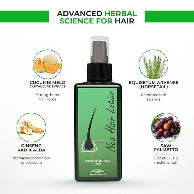 Neo Hair Lotion for Hair Loss Treatment | Hair Regrowth | Thinning, Bald Spots & Hair Fall | Trusted Formula with Ginseng, Saw Palmetto & Horsetail | 120ml / 4.06 fl oz