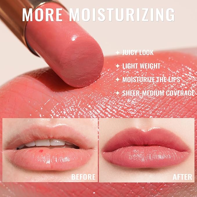 Oulac Shine Orange Lipstick for Women, 2 in 1 Glossy Coral Orange Tinted Lip Balm, Hydrating Lipstick for Dry Lips, Moisture Shine Juicy Finish Vegan 2.2g/0.07oz (18)