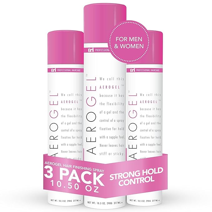 TRI Design Aerogel Finishing Spray - Flexible & Controllable Hairspray for Women and Men, For Hair Styling with a Firm and Extra Hold & Supple Feel, 3-Pack 10.5 oz