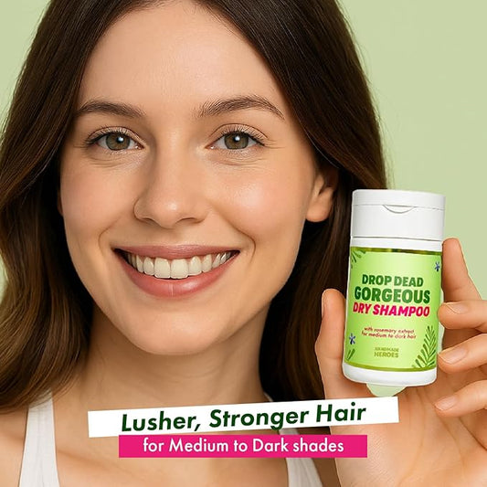 Handmade Heroes Dry Shampoo with Rosemary Oil for Hair Growth Healthier Looking Hair Volumizing Non Aerosol Drop Dead Gorgeous Dry Shampoo Rosemary 1.8oz (Medium to Dark 1pc)