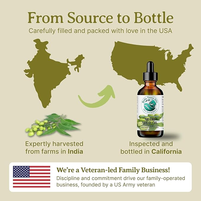 Bella Terra Oils - Organic Neem Seed Oil 8 oz - Harnessing the Power of Organic Neem Seeds, Rich in Stearic Acid, A Luxurious Elixir for Natural Skin Care