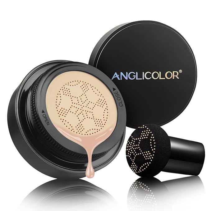 Anglicolor Mushroom Head Air Cushion CC Cream Full Coverage,Face Makeup Cushion Foundation Long Lasting,BB Cream Even Skin Tone for Oily & Combination Types (01)