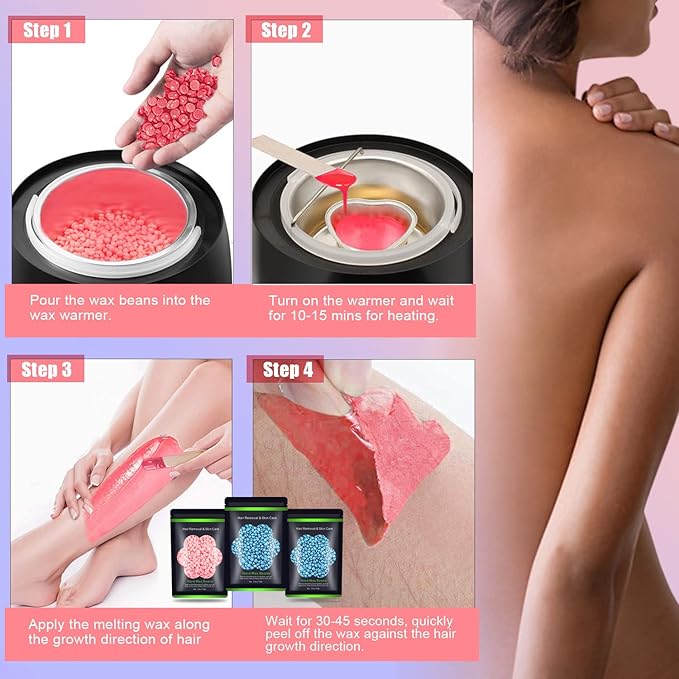 Wax Beads for Hair Removal 10.5oz (300g), Auperwel Hard Wax Beads Beans for Sensitive Skin Brazilian Waxing, Face, Bikini, Eyebrow, Legs, Painless for Women Men, 3 packs Kit with 10 Sticks