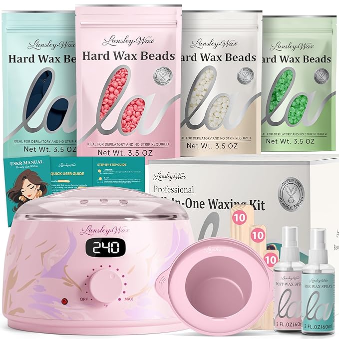 LANSLEYWAX Digital Waxing Kit for Women Men - Water Pink Waxing Machine with 39 Accessories - Hard Wax Kit for Arm Leg Brazilian Bikini Face Sensitive Skin, Wax Warmer Hair Removal for Home/Salon Use