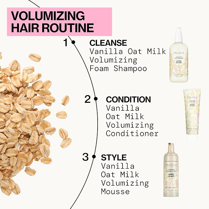 Pacifica Vanilla Oat Milk Volumizing Foam Shampoo – Weightless Foaming Shampoo for Fine or Flat Hair, Adds Volume & Body, Hydrating Oat Milk, Sulfate-Free, Vegan