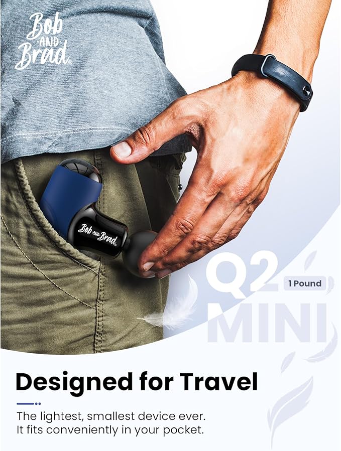 BOB AND BRAD Q2 Mini Massage Gun, Pocket-Sized Deep Tissue Massager, Portable Percussion Muscle Massager, Ultra Small & Quiet Muscle Massage Gun with Carry Case - Blue