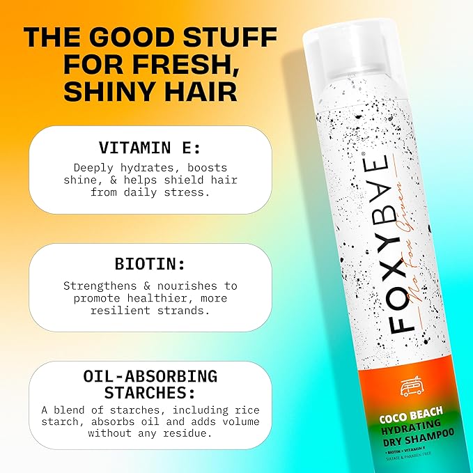FoxyBae Dry Shampoo Spray for Women - All Hair Types - with Biotin, Vitamin E - Adds Texture, Volume; Absorbs Oil - Coco Beach - Sulfate & Paraben-Free - Beachy-Coconut Scented - Waterless - 7 Fl Oz