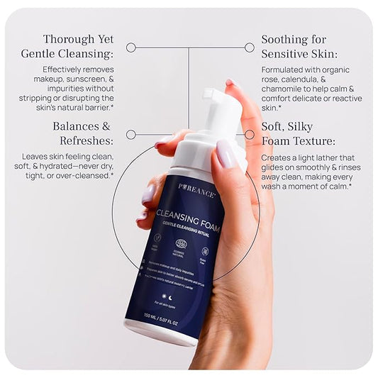 PUREANCE Cleansing Foam - Face Wash for Women - Gentle Foaming Facial Cleanser - Sensitive Skin Facewash - With Calendula, Chamomile, Lactic Acid & More - 5.07 Fl Oz