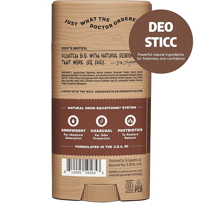 Dr. Squatch Natural Men’s Deodorant – Aluminum Free Natural Deodorant Men with Charcoal & Postbiotics for 72-Hour Odor Protection – Maverick Musk, 2.65oz Stick (3-Pack)
