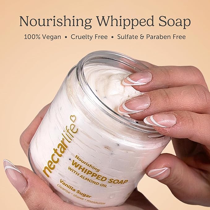 Nectar Life Nourishing Whipped Soap and Shave Butter with Almond Oil, Vanilla Sugar, Set of 3, 5 Oz Each