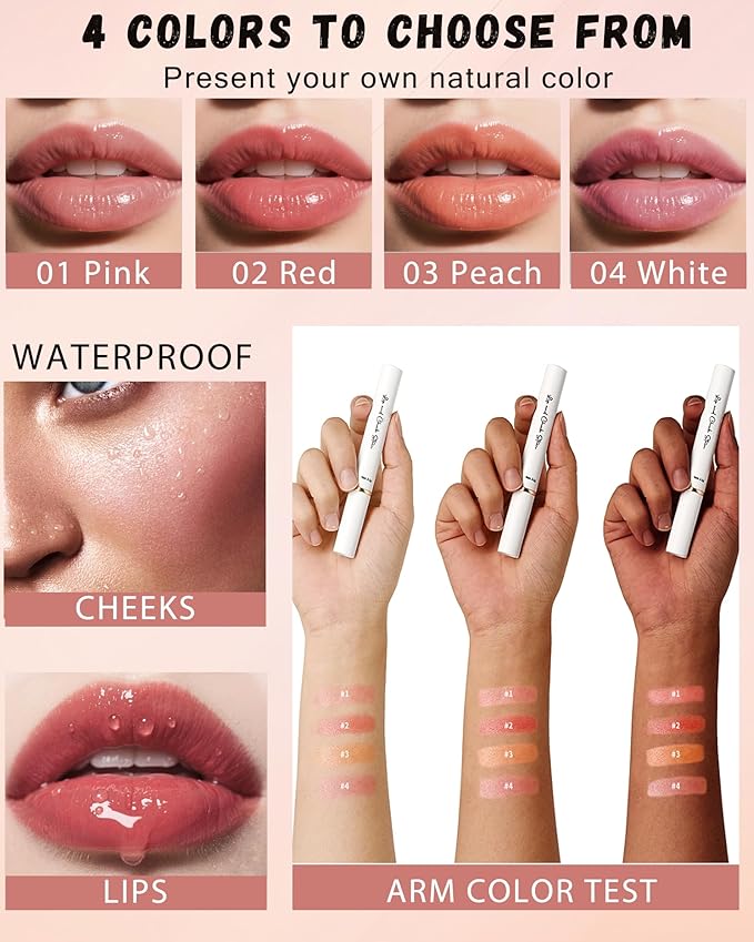PH Color Changing Lipstick, Waterproof Temperature Color Change Lip Balm, Multi-Use Lip and Cheek Tinted Lip Gloss, Long-Lasting Hydrating Moisturizing Lip Tint,Festival Makeup Gift for Women-03 Peach
