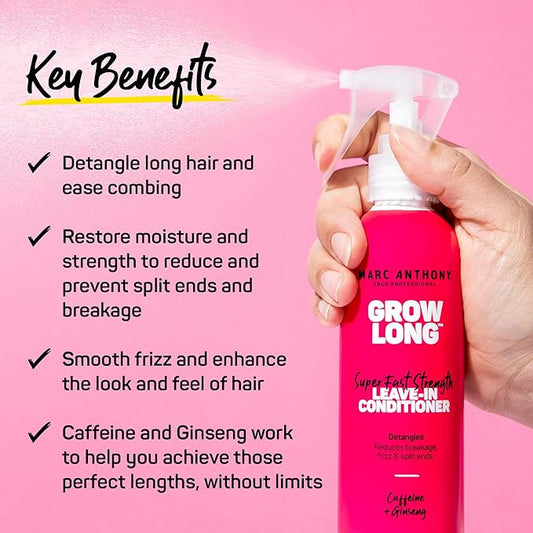 Marc Anthony Leave-In Conditioner Spray & Detangler, Grow Long Biotin, 2-pack - Anti-Frizz Deep Conditioner For Split Ends & Breakage - Vitamin E, Caffeine & Ginseng for Curly, Dry & Damaged Hair