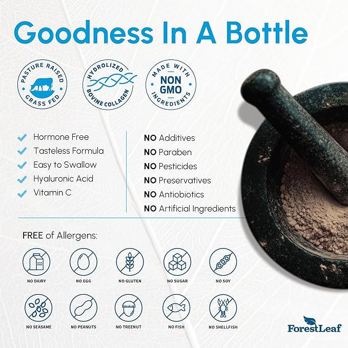 ForestLeaf Multi Collagen Pills - Collagen Men & Collagen Women - Hydrolyzed Collagen Supplements with Vitamin C & Hyaluronic Acid - Collagen Capsules for Hair, Skin & Nails (240 Peptide Capsules)