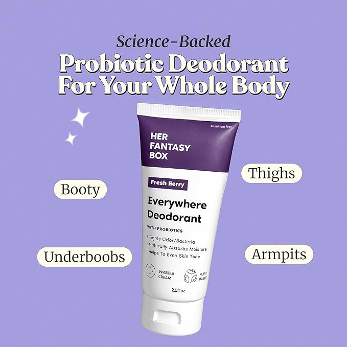Her Fantasy Box | Everywhere Deodorant | with Probiotics - Berry Scent | Aluminum-Free, Naturally Absorbs Moisture | Fights Odor & Bacteria | Skin-Improving Formula