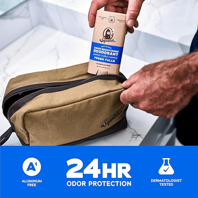 Dr. Squatch Natural Men’s Deodorant – Aluminum Free Natural Deodorant Men with Charcoal & Postbiotics for 72-Hour Odor Protection – Fresh Falls, 2.65oz Stick (3-Pack)