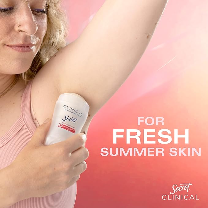 Secret Clinical Strength Antiperspirant Deodorant for Women, 3X Stress Protection, 72hr Sweat & Odor Protection, Pro-Hyaluronic Acid, Invisible Solid, Watermelon Summer Fizz Scent, 1.6 oz