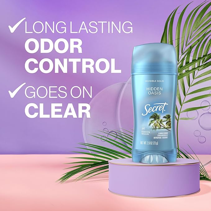Secret Fresh Antiperspirant Deodorant for Women, 72hr Breathable Sweat & Odor Protection, Instant Freshness & Gentle, PH Balancing Minerals, Invisible Solid, Hidden Oasis Scent, 2.6 oz