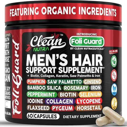 Hair Growth Supplement For Men | Biotin Hair Vitamins Collagen Pumpkin Seed Saw Palmetto Iron Ginseng Bamboo Silica Rosemary Peppermint Keratin Selenium Iodine Flaxseed Horsetail Vitamin A C D3 E B12